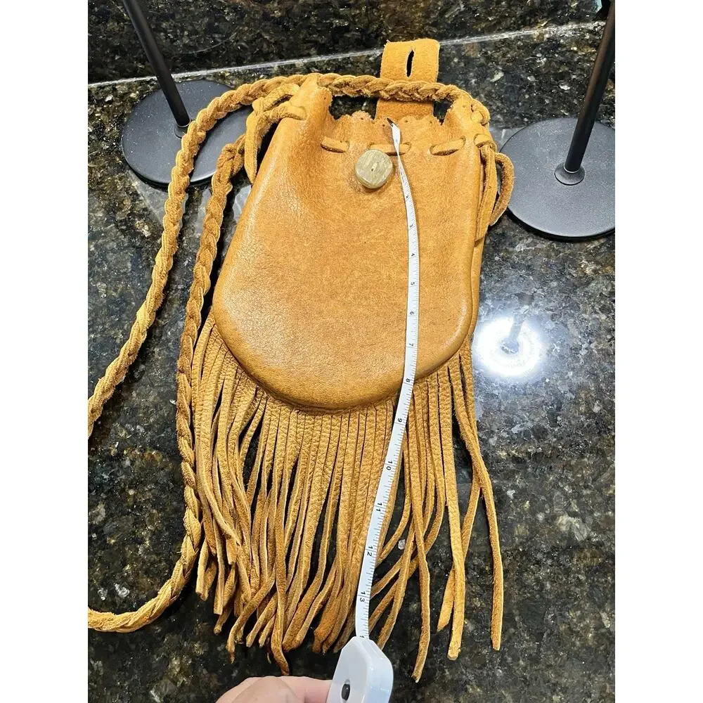 Wolf River TN Crossbody Bag Hand Sewn Tan Fringe Leather Satchel Unisex